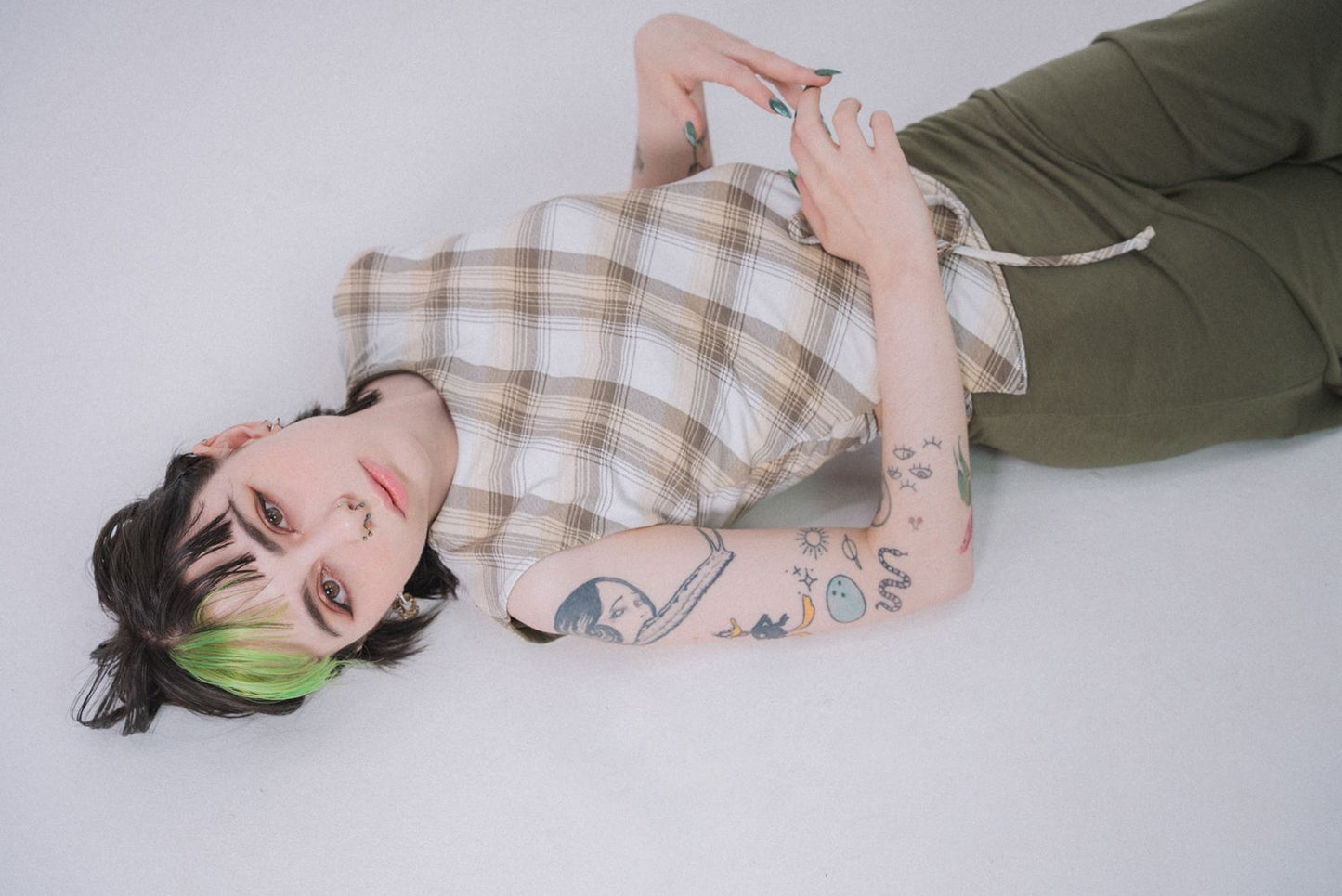 The Milano Top in Olive Plaid