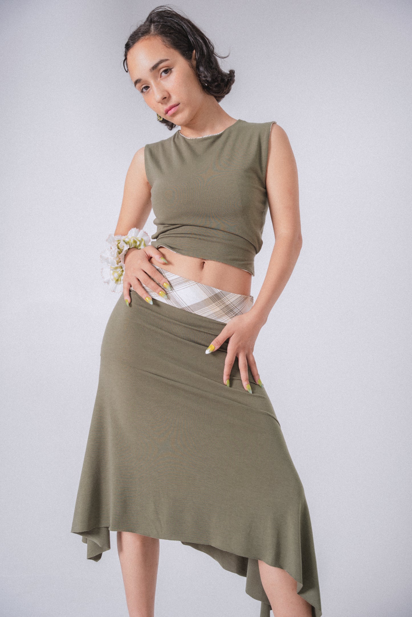 The Milano Top in Olive Plaid