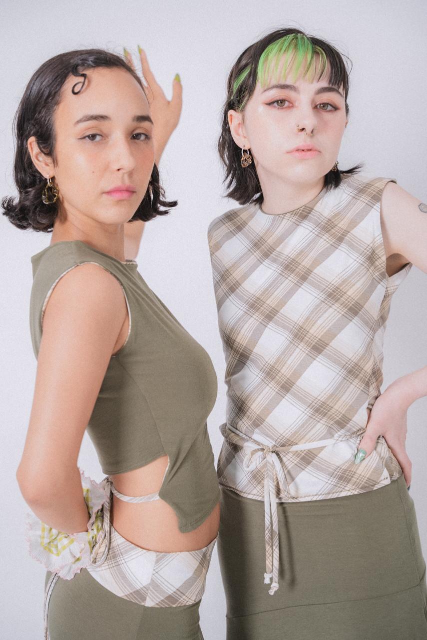 The Milano Top in Olive Plaid