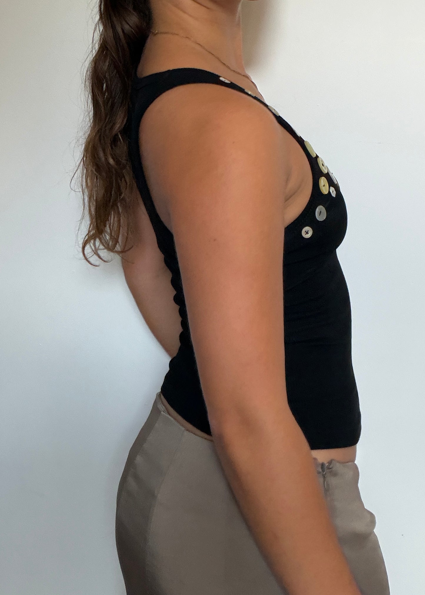 The Button Babe Tank in Noir