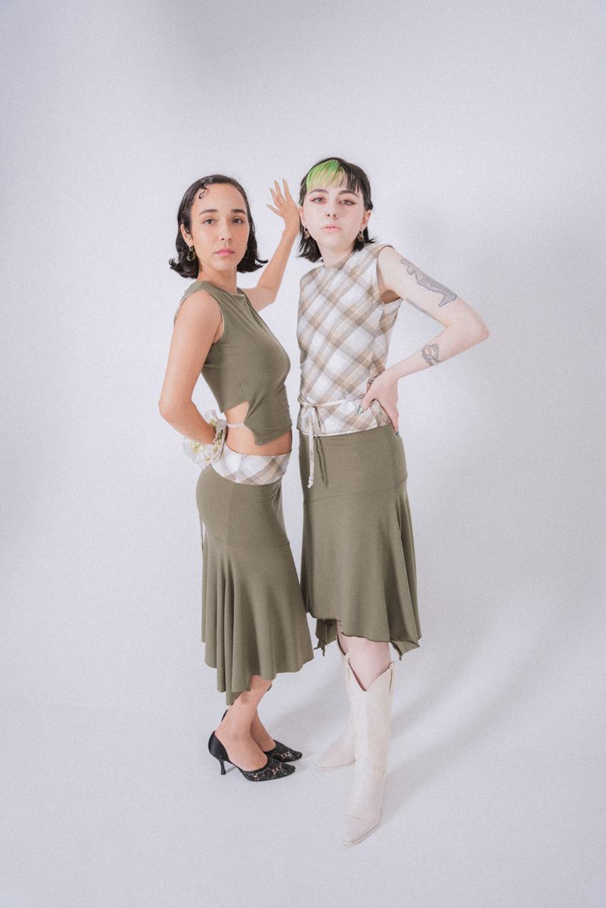 The Milano Skirt in Olive Plaid