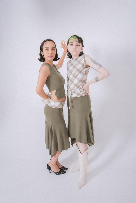 The Milano Skirt in Olive Plaid