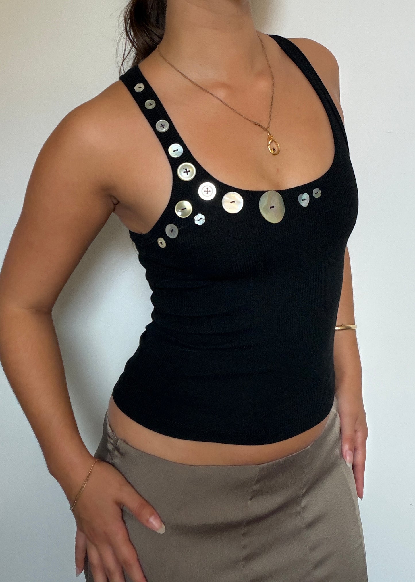 The Button Babe Tank in Noir