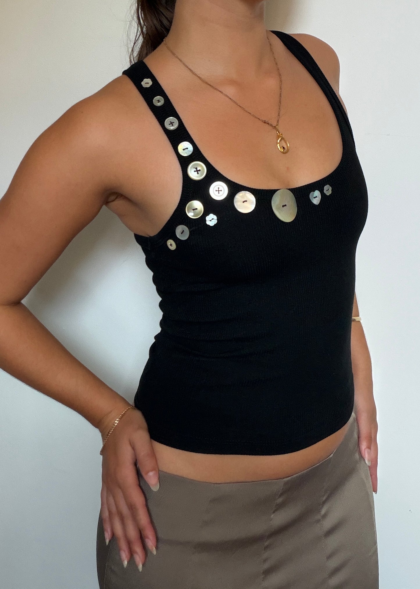 The Button Babe Tank in Noir