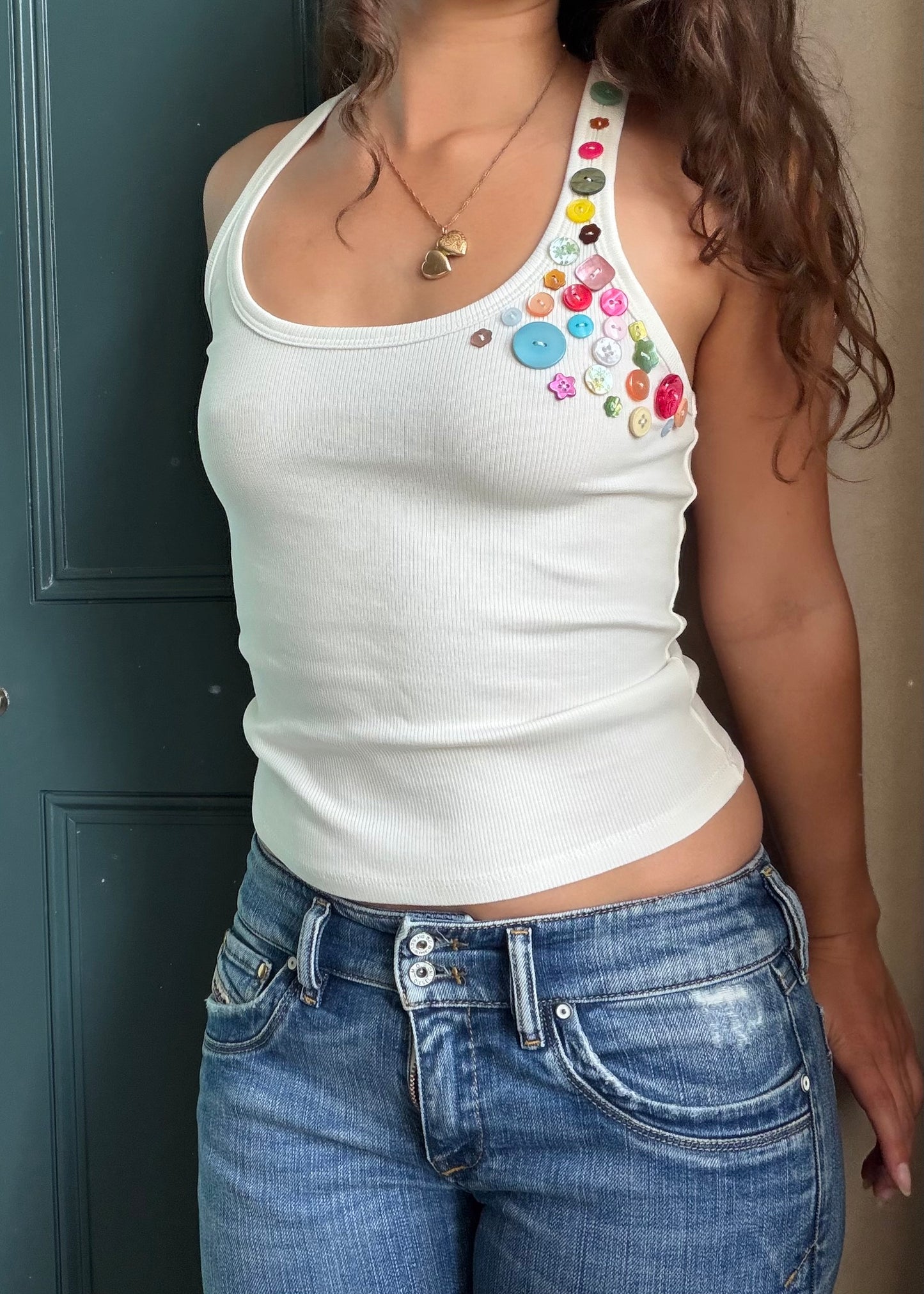 The Button Babe Tank in Confetti - M