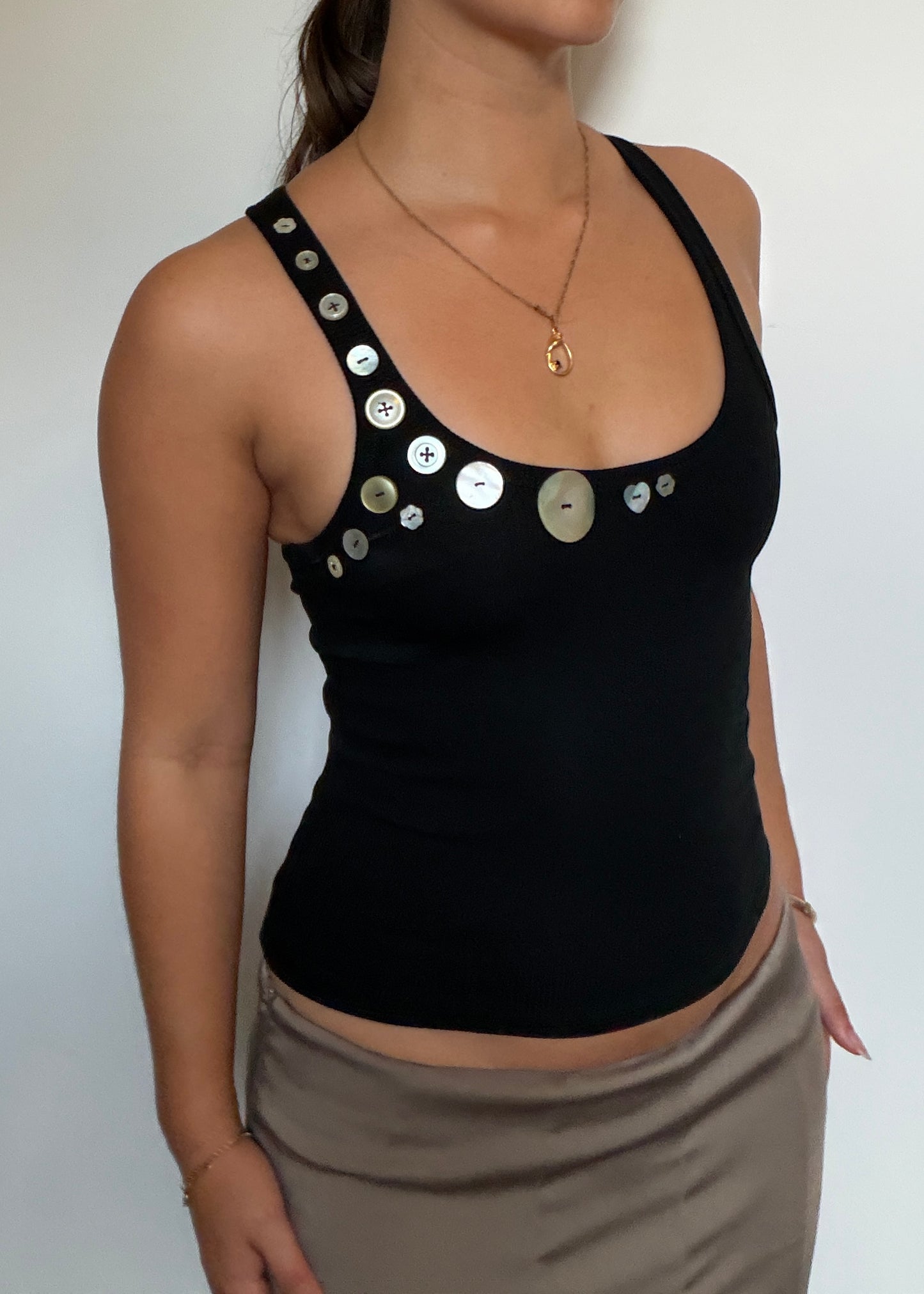 The Button Babe Tank in Noir