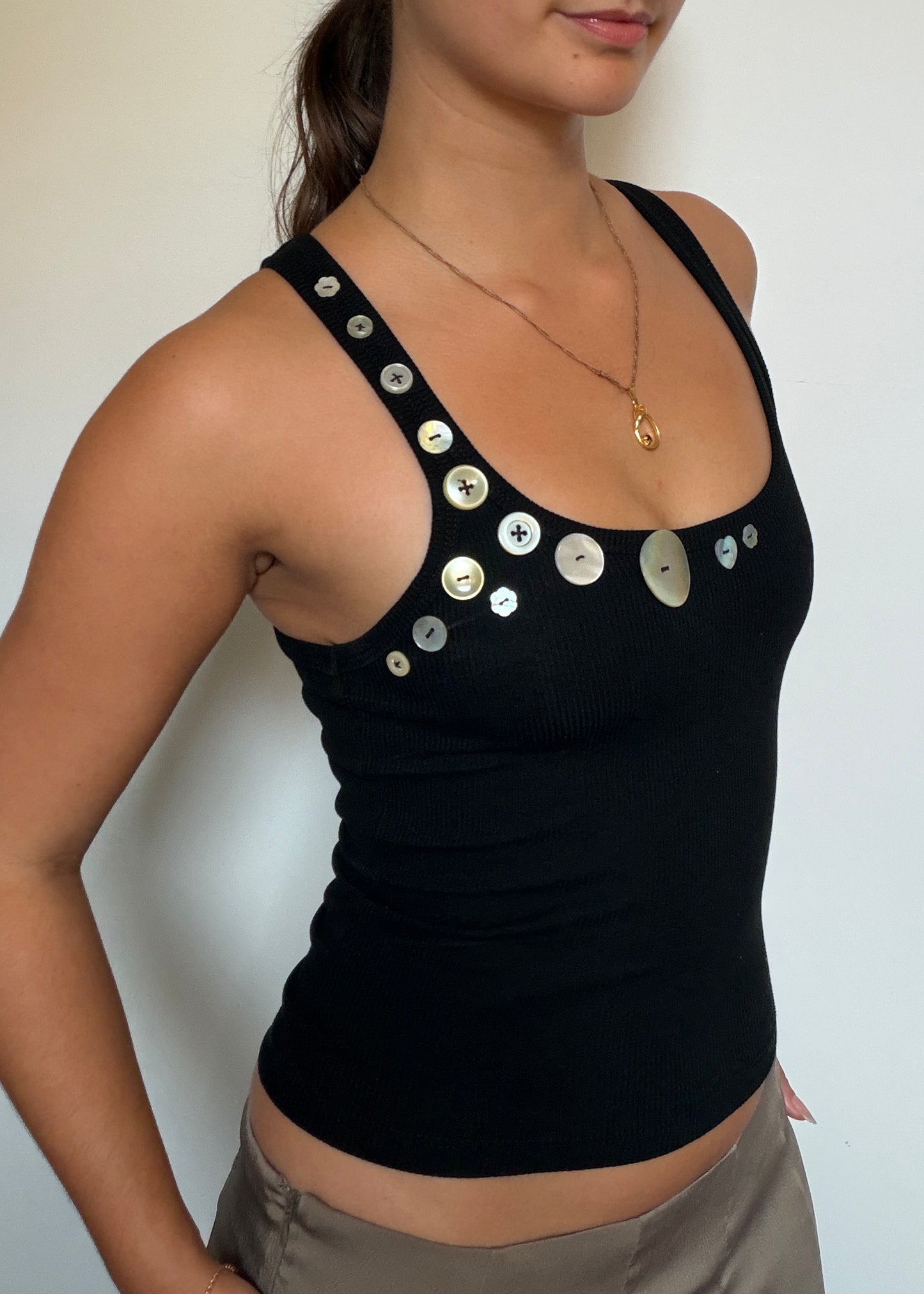 The Button Babe Tank in Noir