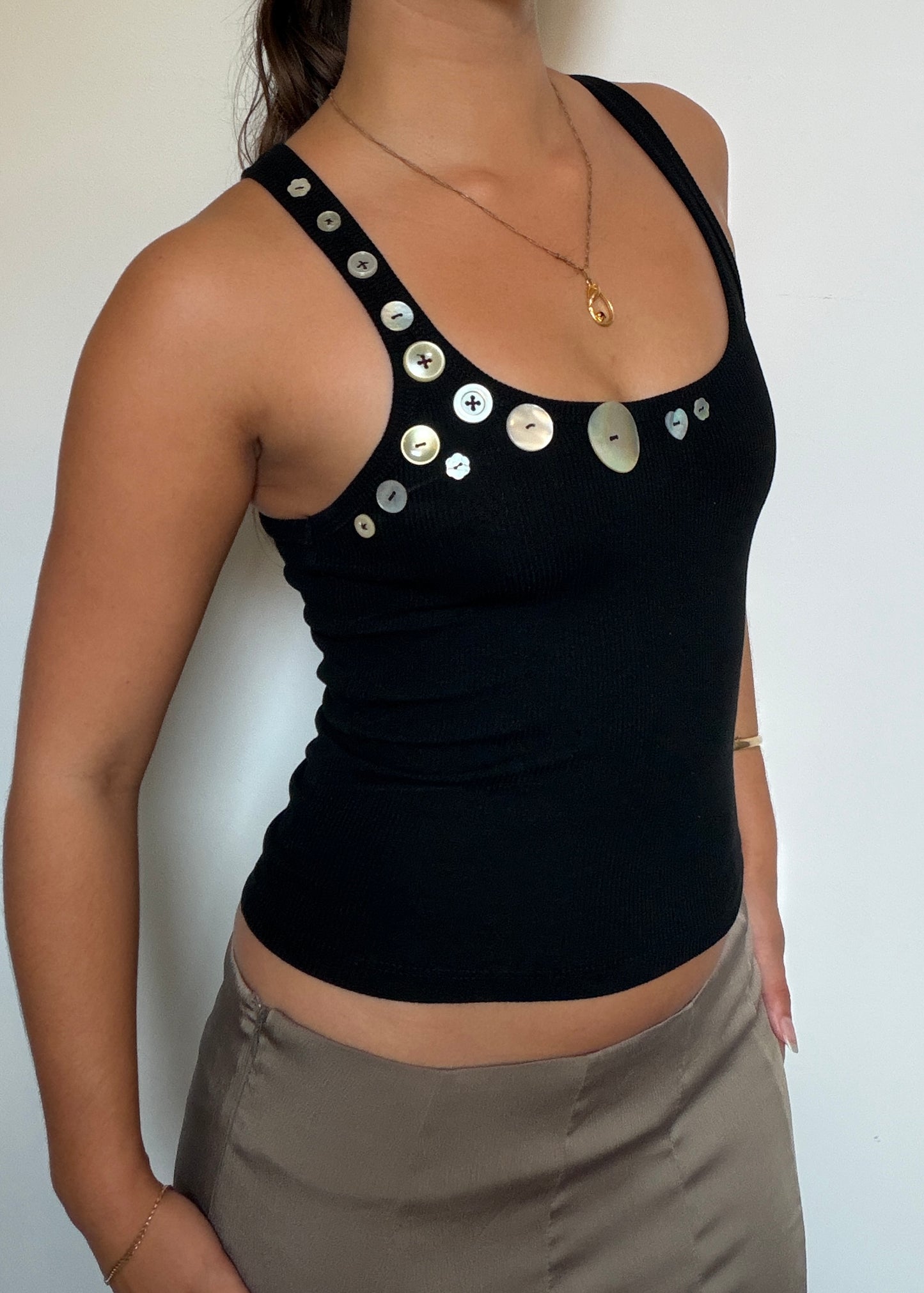 The Button Babe Tank in Noir