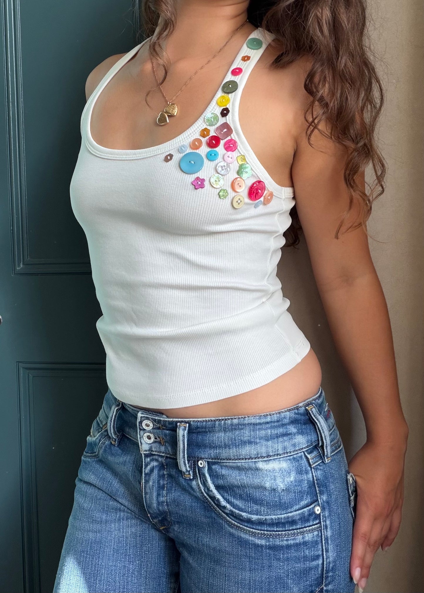 The Button Babe Tank in Confetti - M